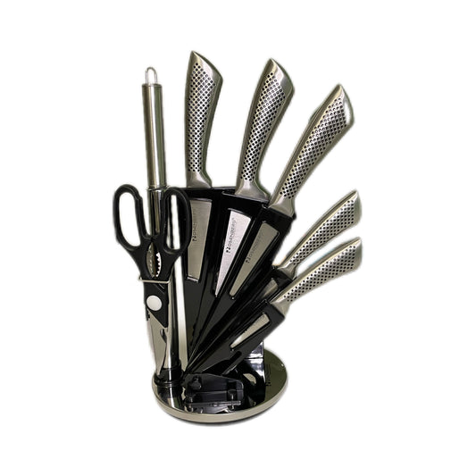 Set of kitchen knives and shears on a white background