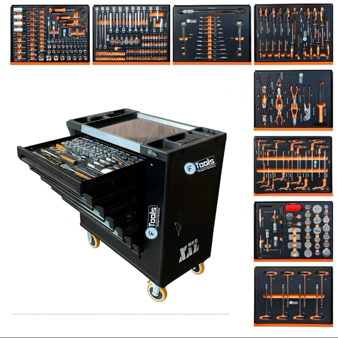 Black FTools tool chest with tools and toolboxes displayed on a white background