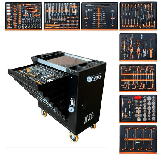 Black FTools tool chest with tools and toolboxes displayed on a white background
