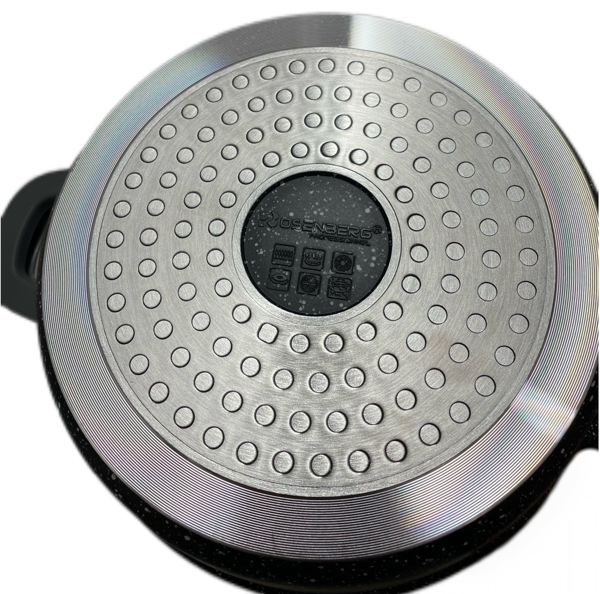 Metallic shower head with digital display on a white background