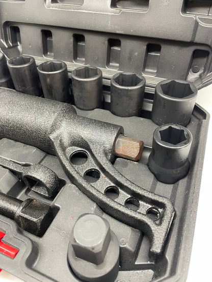 Set of sockets and tool in a gray tool case