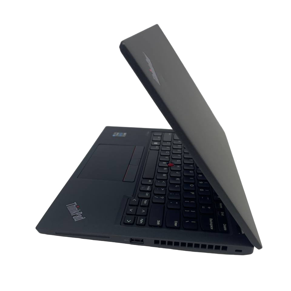 Black ThinkPad laptop on a white background