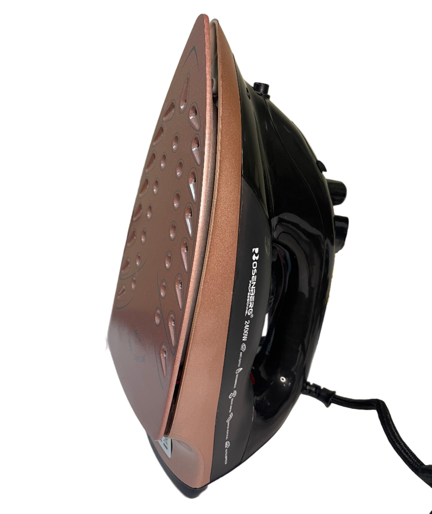 Rosenberg gludeklis ar tvaika ģeneratoru uz baltas virsmas