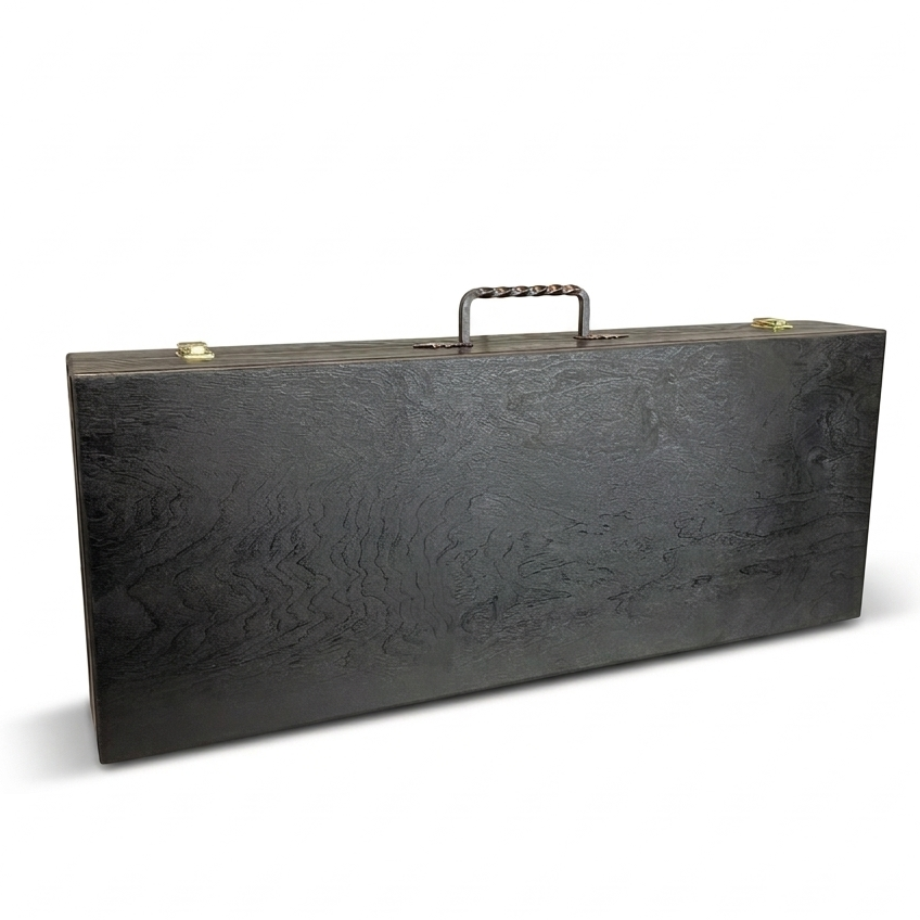 Luxury BBQ skewers set in wooden case with bronze animal head shot glasses and tactical knife