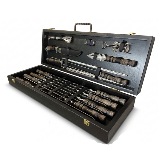 "Mednieks" Premium grila un iesma dāvanu komplekts koka kastītē