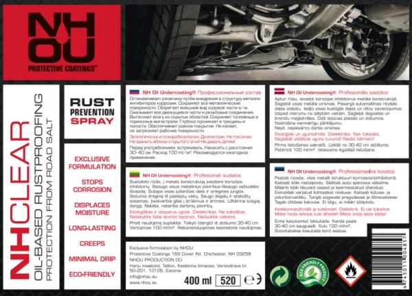 NHOU® caurspīdīgs rūsas novēršanas eļļas pārklājuma aerosols – 400 ml aerosols