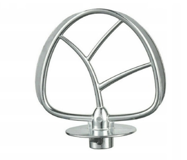 Metal mixing attachment on a white background