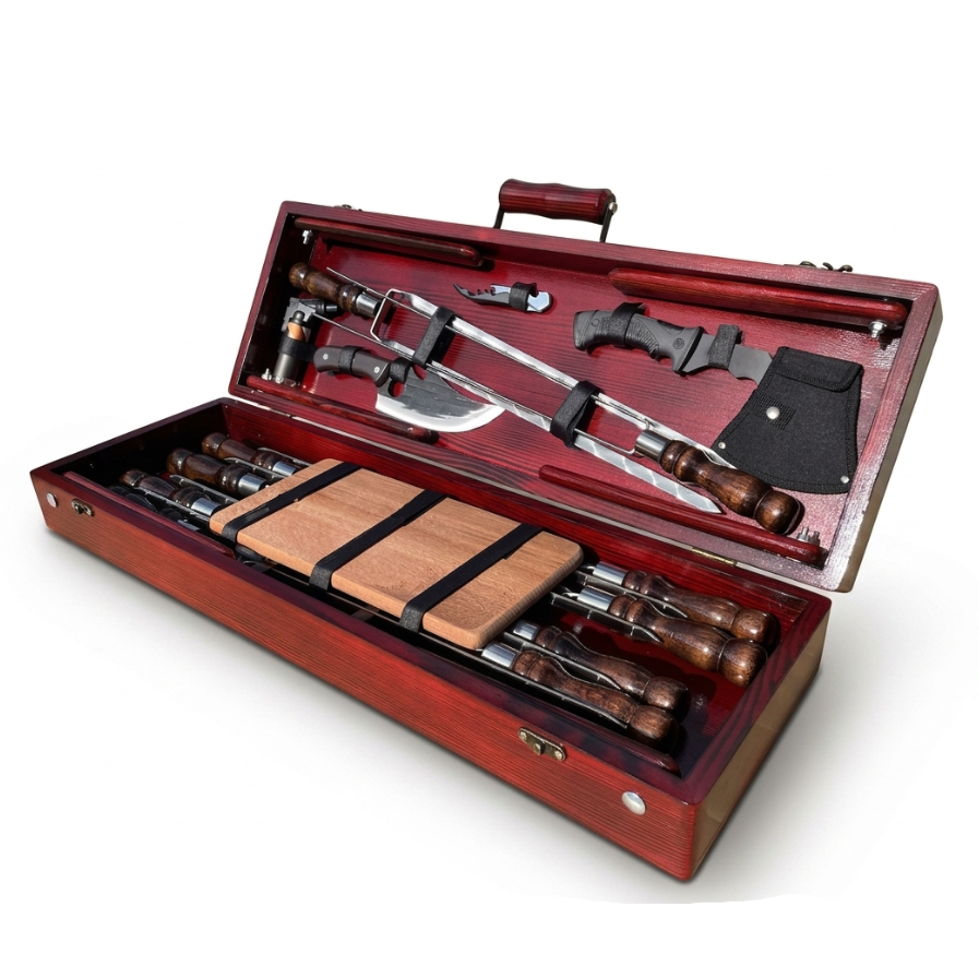 "Nomad" Handcrafted Skewer Set with Transforming Picnic Table