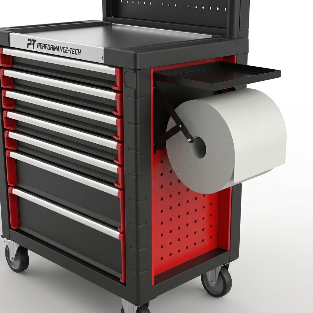 PAPER ROLL HOLDER WITH TROLLEY SHELF