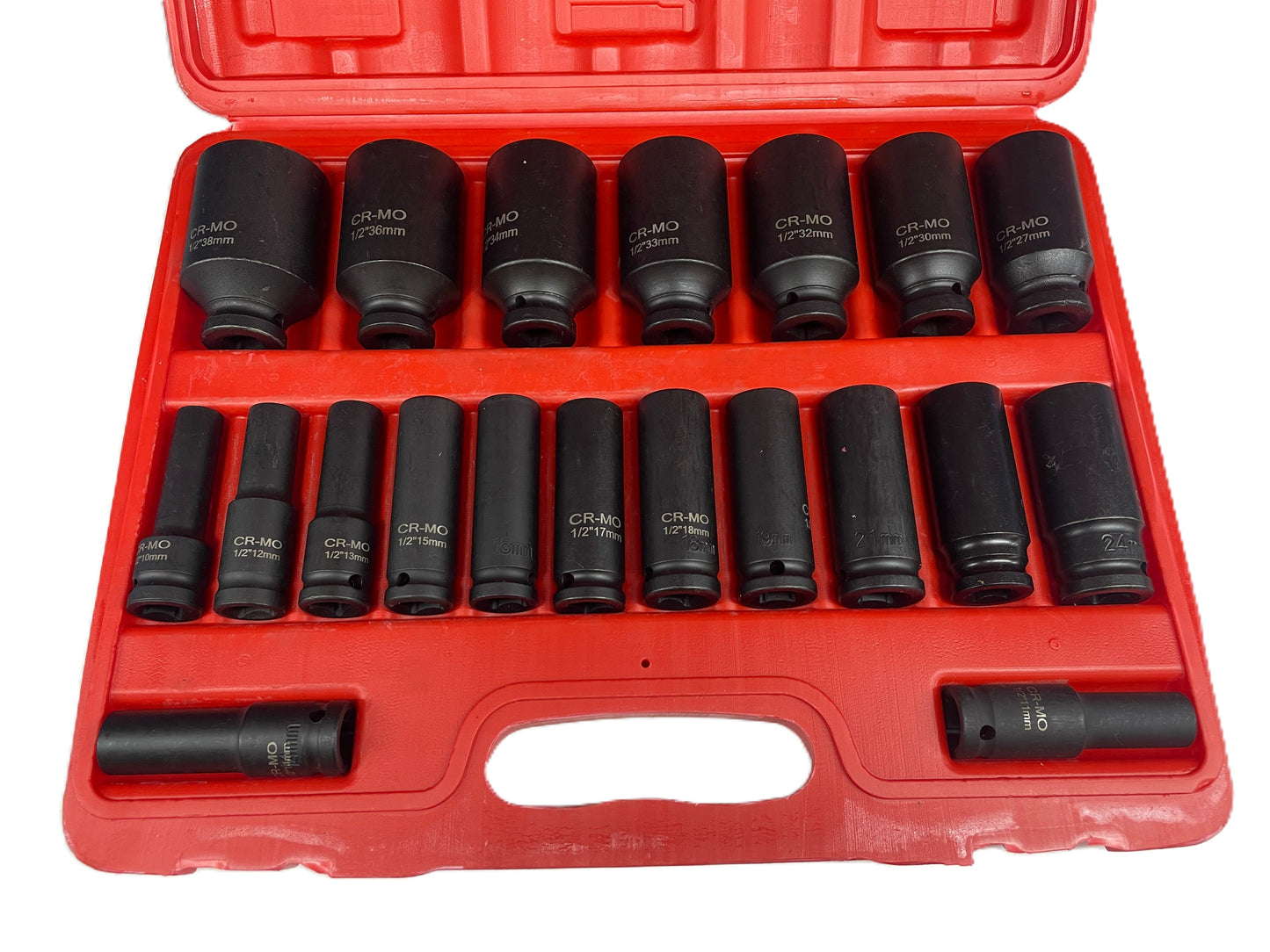 Profesionāls 1/2" trieciena ligzdu komplekts (10–38 mm, Cr-Mo, 20 gab.) 03-1285