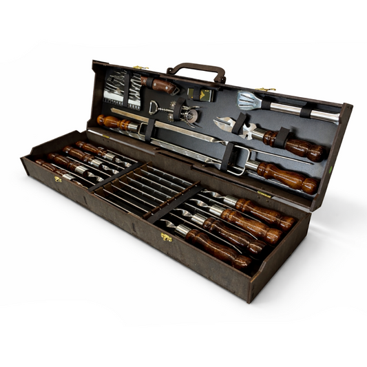 "The Chef" Premium BBQ & Grill Set in a Dark Veneer Case