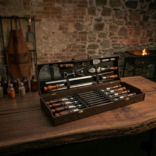 "The Chef" Premium grila un grila komplekts tumšā finiera korpusā