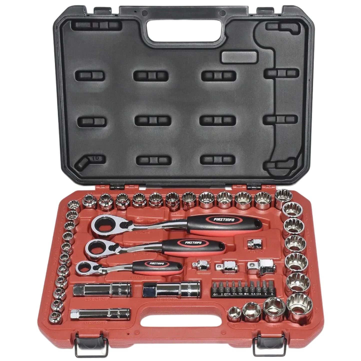 Through-hole socket wrench set - 52 pieces 1/4" + 3/8" + 1/2"