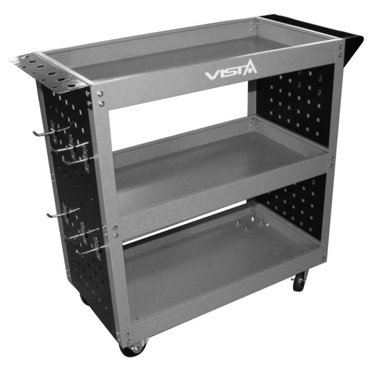 VISTA V-H3TC profesionāli darbnīcas instrumentu ratiņi ar 3 plauktiem (ar perforētu dēli; 12 āķiem)