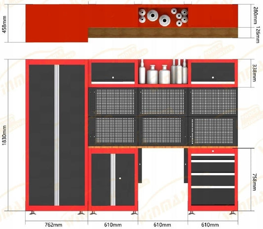 Workshop workbench with cabinets and drawers 03-1188