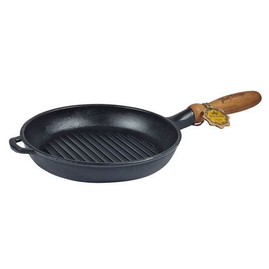 Maysternya cast iron grill pan 24x4 cm with wooden handle (Т308)