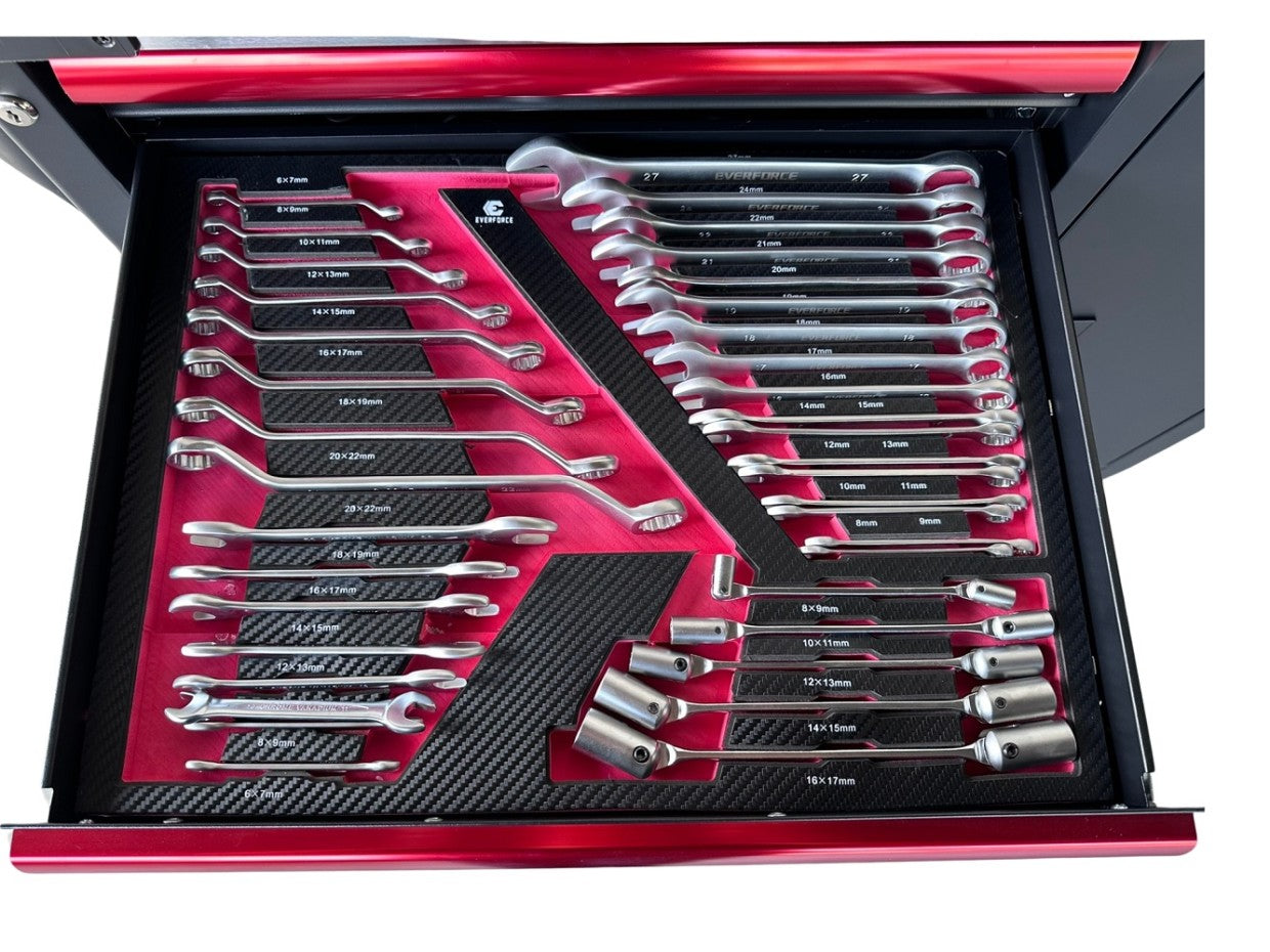 Everforce instrumentu ratiņi - 7 atvilktnes, 7 pilnas atvilktnes, 226 gabali, 04-1010, iegādājieties instrumentu komplektu Rīgā: sprūdrata atslēgas, uzgaļi, uzgaļi, uzgriežņu atslēgas