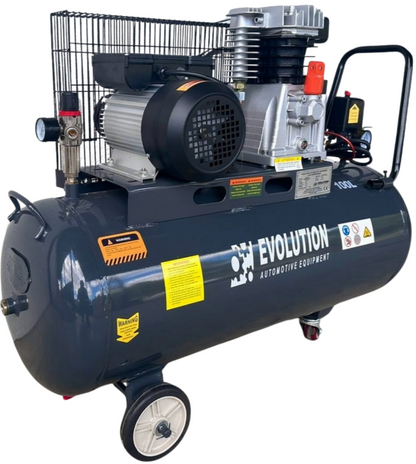 Air compressor with 'Evolution Automotive Equipment' branding on a white background