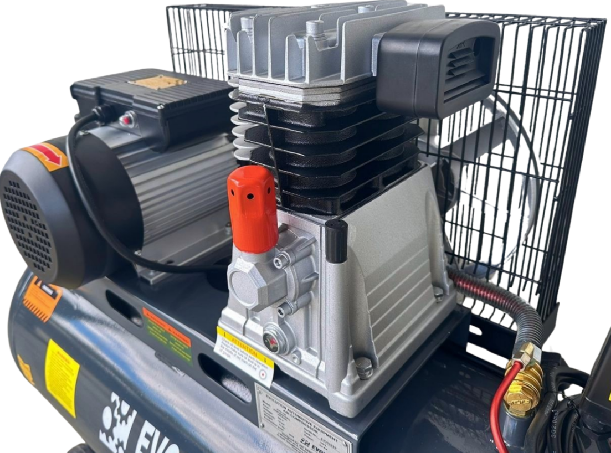 Air compressor with visible branding on a white background