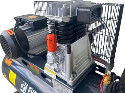 Air compressor with visible branding on a white background