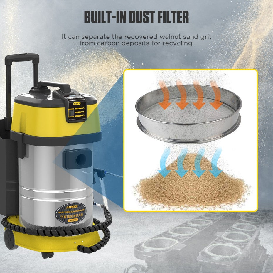 Ierīce iekšdedzes dzinēju tīrīšanai, izmantojot valriekstus.