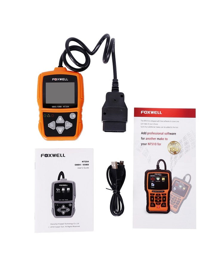 OBDII/EOBD kļūdu, parametru un kodu lasītājs Foxwell NT204 ar krāsu ekrānu