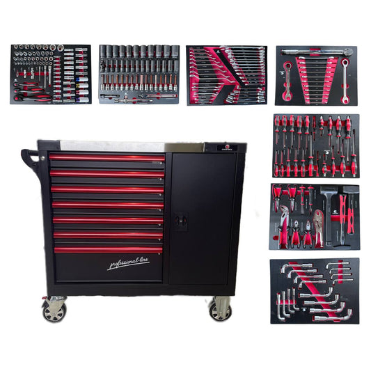 Инструментальная тележка Everforce - 7 ящиков, 7 полных ящиков, 226 предметов, 04-1010, купить в Риге